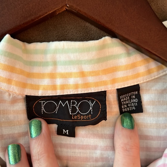 Pastel, striped, women’s short sleeve button up - Picture 3 of 3